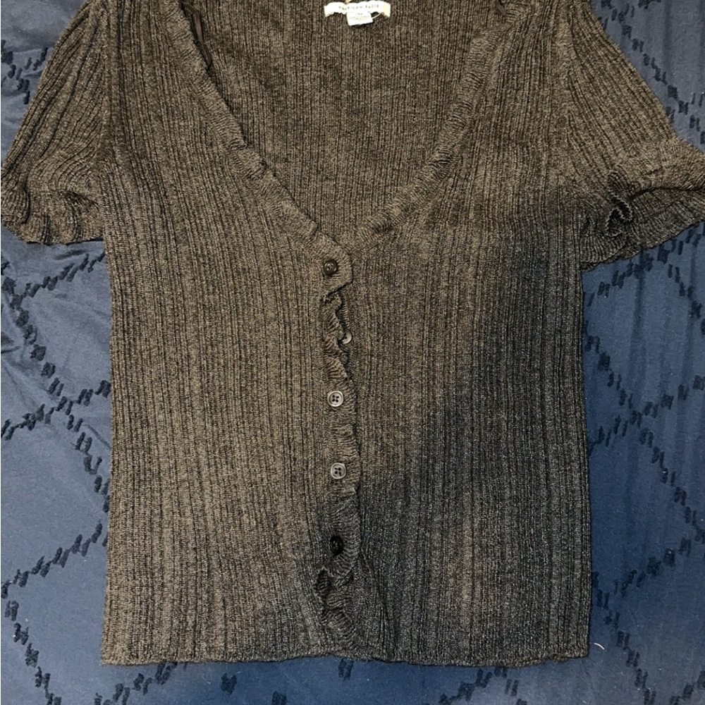 American Eagle Gray Ribbed Cardigan